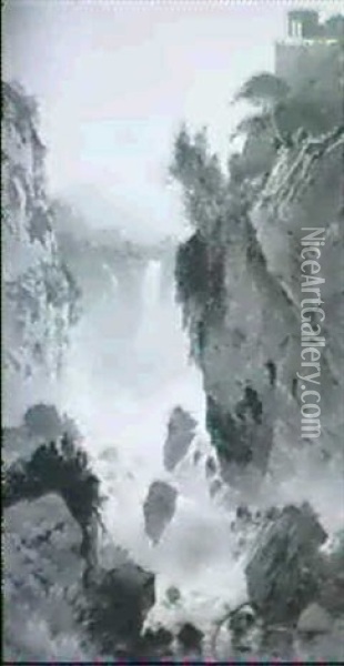 Heroische Landschaft Mit Wasserfall Bei Tivoli Oil Painting - Hermann David Salomon Corrodi