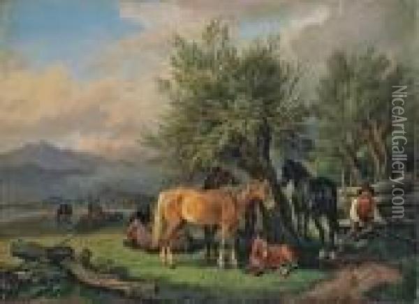 Pferdekoppel Mit Einem Hirten Oil Painting - Johann Adam Klein