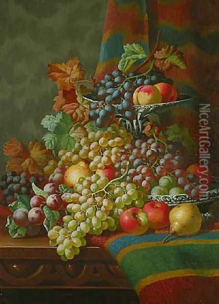 Still Life with Grapes on a Ledge Oil Painting - Charles Thomas Bale