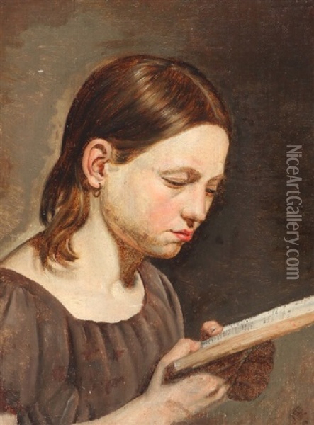 Portrait Of A Reading Girl Oil Painting - Julius Friedlaender