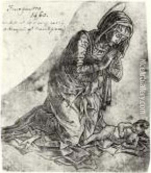 The Virgin Kneeling Adoring The Infant Christ Oil Painting - Andrea Mantegna
