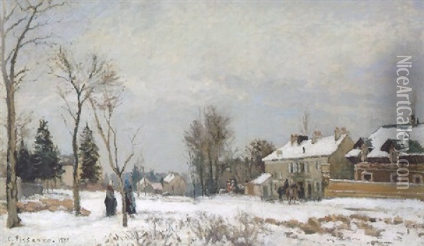 La Route De Versailles A Saint-germain, Louveciennes, Effet De Neige Oil Painting - Camille Pissarro
