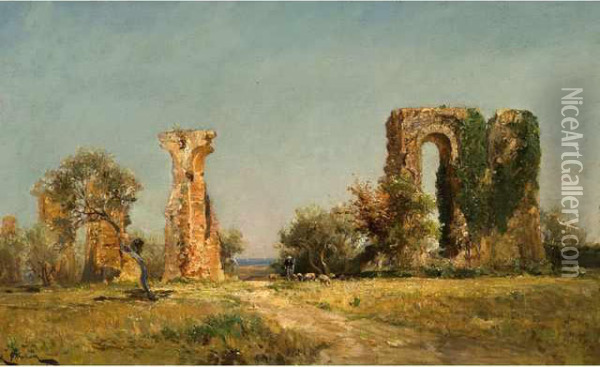 :aqueduc Romain Frejus Oil Painting - Raphael L. Ponson