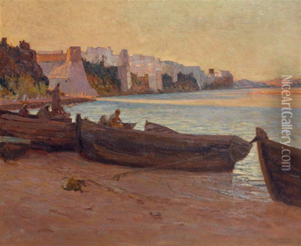 Barques Devant Assemour Oil Painting - Regis Jean Francois Deygas