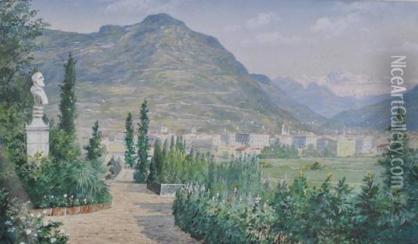 Extensive Landscape View Towards A Large City, 
Possibly Geneva Oil Painting - W. Dalmann