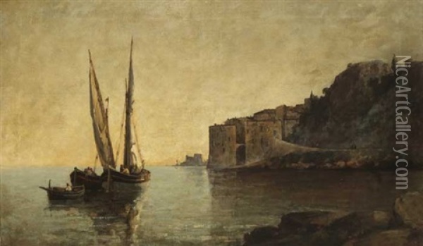 Fishing Boats At Villefranche Oil Painting - Nathaniel Hone the Younger