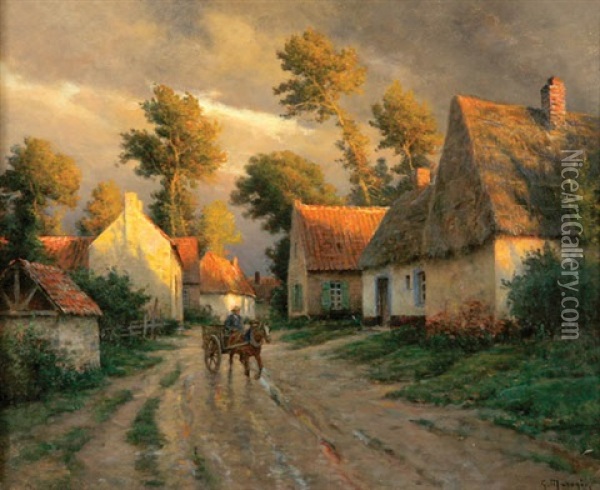 Village Scene At Dusk Oil Painting - Georges Philibert Charles Maroniez
