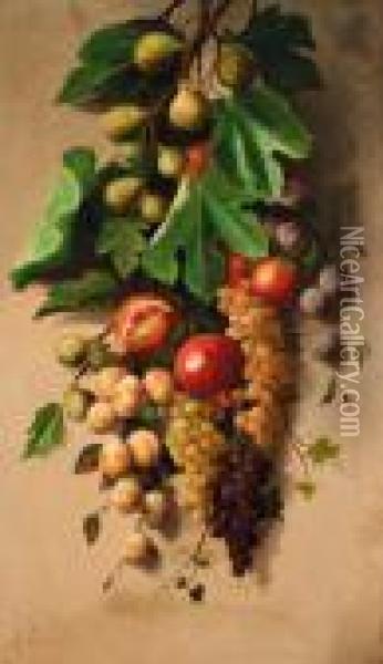 A Branch Of Figs With Grapes, Plums And Pomegranates Oil Painting - Michaelangelo Meucci