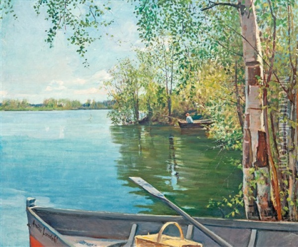 Fishing On The Lake Oil Painting - Amelie Lundahl