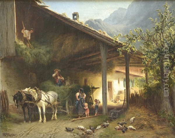 Bauerngehoft In Oberbayern Oil Painting - Friedrich Wilhelm Pfeiffer