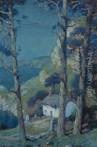 Moonlight: A Cottage By The Sea Oil Painting - Albert Moulton Foweraker