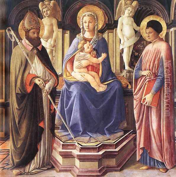 Madonna and Sts Clement and Just 1450 Oil Painting - Master of the Castello Nativity