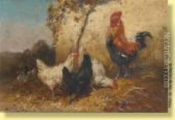 Coq Et Poules Picorant Oil Painting - Henry Schouten