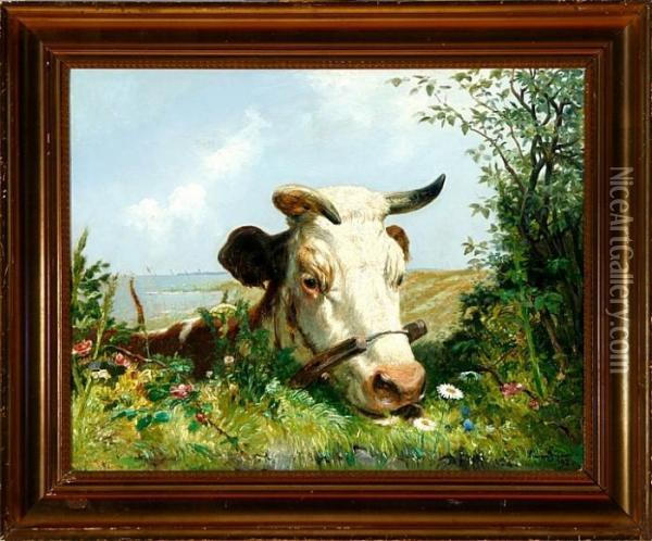 A Cow By A Fence Oil Painting - Simon Simonson