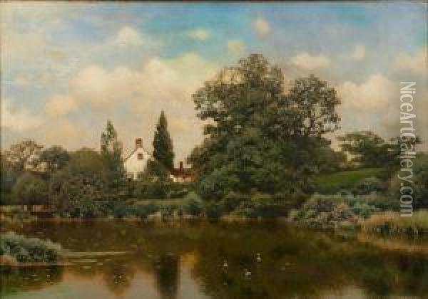 House On A Lake Oil Painting - Henry Pember Smith