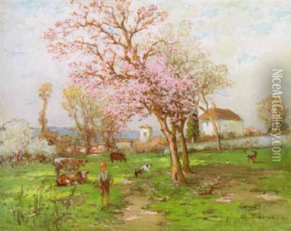 Spring Outside The Village Oil Painting - Leon Eugene Jerome Dambeza