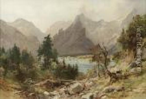 Alpen-gebirgslandschaft Mit See Oil Painting - Edward Theodore Compton