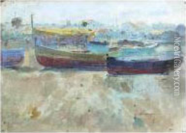 Barcas En La Playa (boats On The Beach) Oil Painting - Jose Navarro