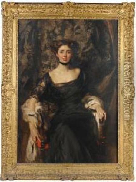 Portrait Of Miss Aline Henderson Oil Painting - James Jebusa Shannon