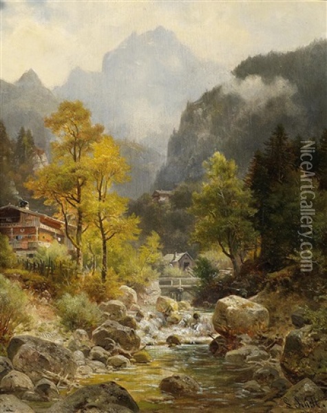 Aufsteigender Fruhnebel In Einem Alpental Oil Painting - Ludwig Sckell
