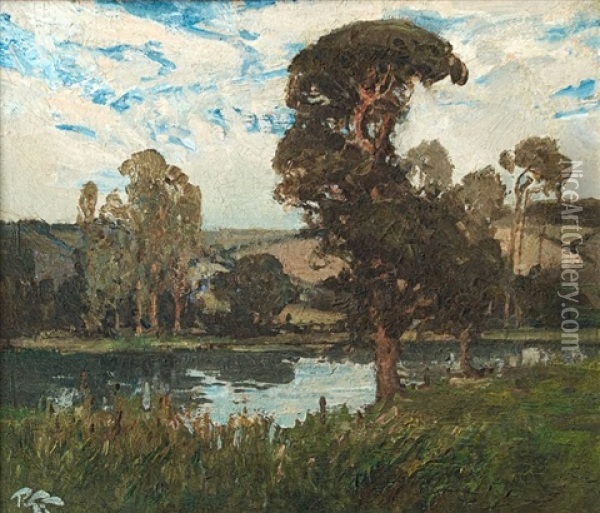 Trees By A Lake Oil Painting - Robert Gwelo Goodman