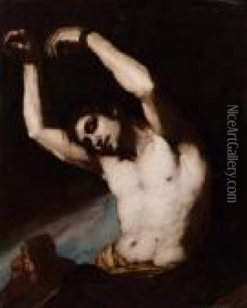 San Sebastiano Legato (con Due Teste Di Cappuccini) Oil Painting - Luca Giordano