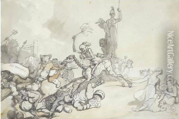 Downfall Of Monopoly Oil Painting - Thomas Rowlandson