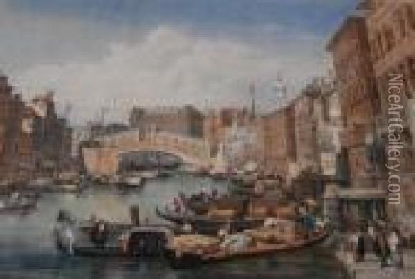 Venice,the Rialto And
Piazzetta Oil Painting - David Roberts