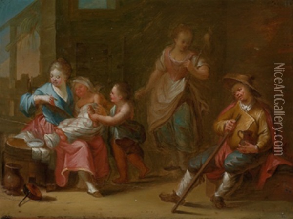 Familienszene Oil Painting - Jean Baptiste Greuze