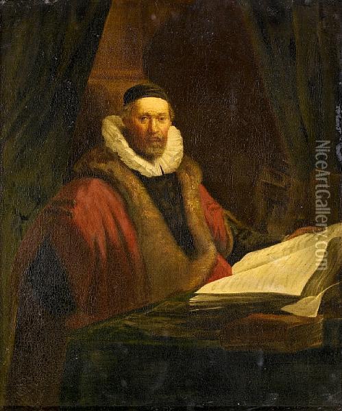 Portrait Of Jan Uytenbogaert, Seated Half-length, Reading In A Candlelit Interior Oil Painting - Rembrandt Van Rijn