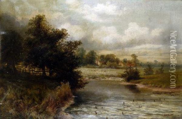 On The Trent, Near Stafford Oil Painting - Henry W. Henley