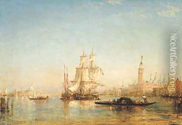 Ships on the Bacino di San Marco near the Palazzo Ducale and the Punta della Dogana Oil Painting - Felix Ziem