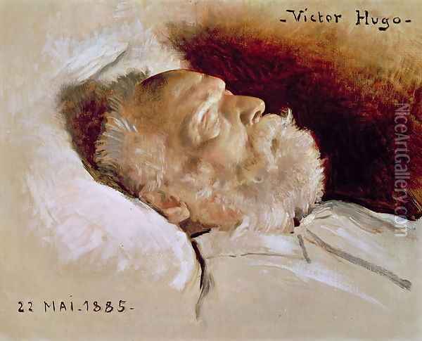 Portrait of Victor Hugo 1802-85 on his deathbed, 22nd May 1885 Oil Painting - Leon Daniel Saubes