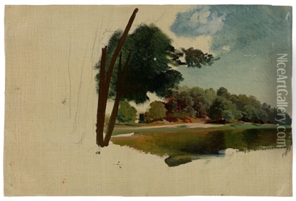 At A Lake In Mecklenburg (study) Oil Painting - Carl Maria Nicolaus Hummel