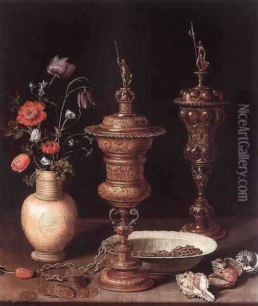 Still-Life with Flowers and Goblets 1612 Oil Painting - Clara Peeters