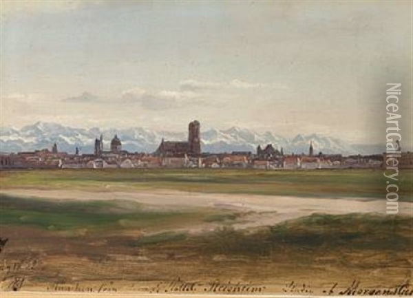 View Of Munich Seen From Schloss Schleisheim - The Schleissheim Palace Oil Painting - Christian Ernst Bernhard Morgenstern