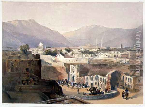 Interior of the City of Kandahar from the House of the Sirdar 'Meer Dil Khaun' Brother of the King of Caubul, plate 23 from Scenery, Inhabitants and Costumes of Afghanistan, engraved by R. Carrick c.1829-1904, 1848 Oil Painting - James Rattray