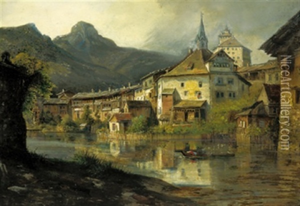 Blick Auf Stadt Und Schlos Werdenberg, Canton St. Gallen Oil Painting - Carl Friedrich Seiffert