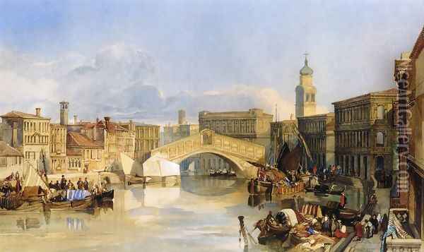 The Rialto Bridge, Venice Oil Painting - William James Muller