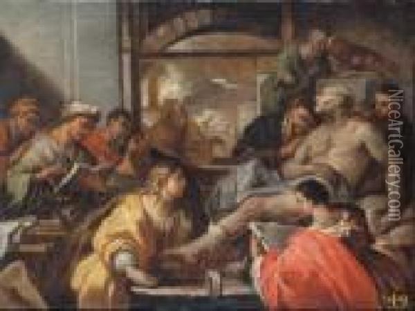 A) La Morte Di Catone B) La Morte Di Seneca Oil Painting - Luca Giordano
