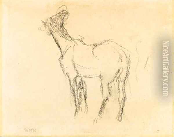the first Study of a Horse raising his Head towards the Left Oil Painting - Edgar Degas