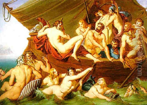 Bacchantisches Fest Auf Einem Schiff Oil Painting - Peter von Cornelius