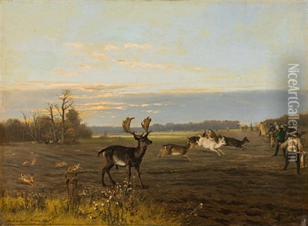 Hunting Fallow Deer And Rabbits Oil Painting - Otto Recknagel