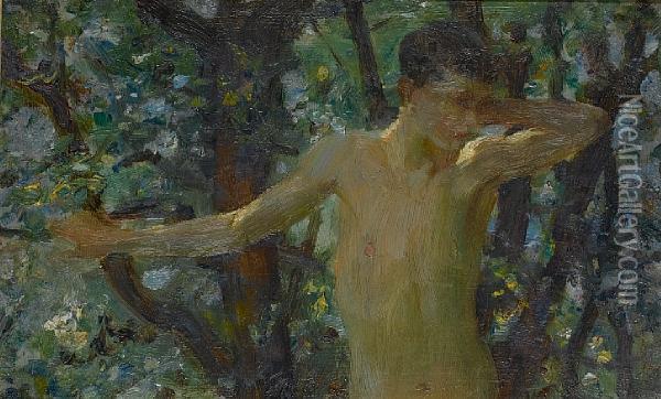 Half Length Study Of A Boy Oil Painting - Henry Scott Tuke