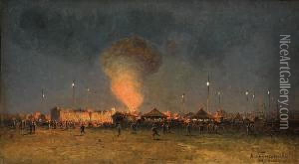Fireworks At The Oktoberfest Oil Painting - Aleksander Swieszewski