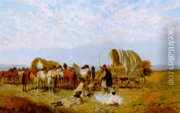 Rastende Ungarische Hirten Oil Painting - Alexander Ritter Von Bensa