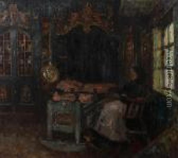 A Figure In An Interior Oil Painting - Ernst Kolbe