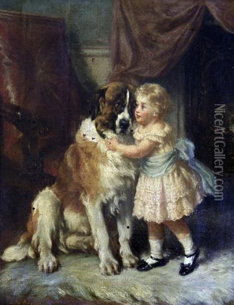 Girl And A St Bernard Oil Painting - George Holmes