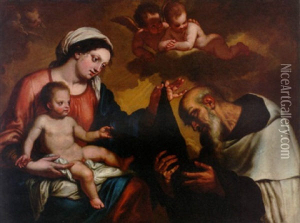 The Madonna And Child With Saint Dominic Oil Painting - Erasmus Quellinus II