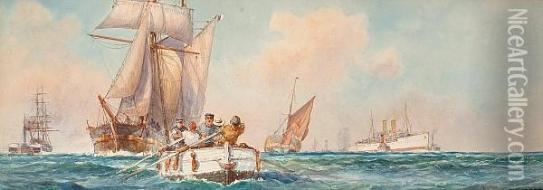 Marine Traffic; Off Gravesend Oil Painting - Charles John de Lacy